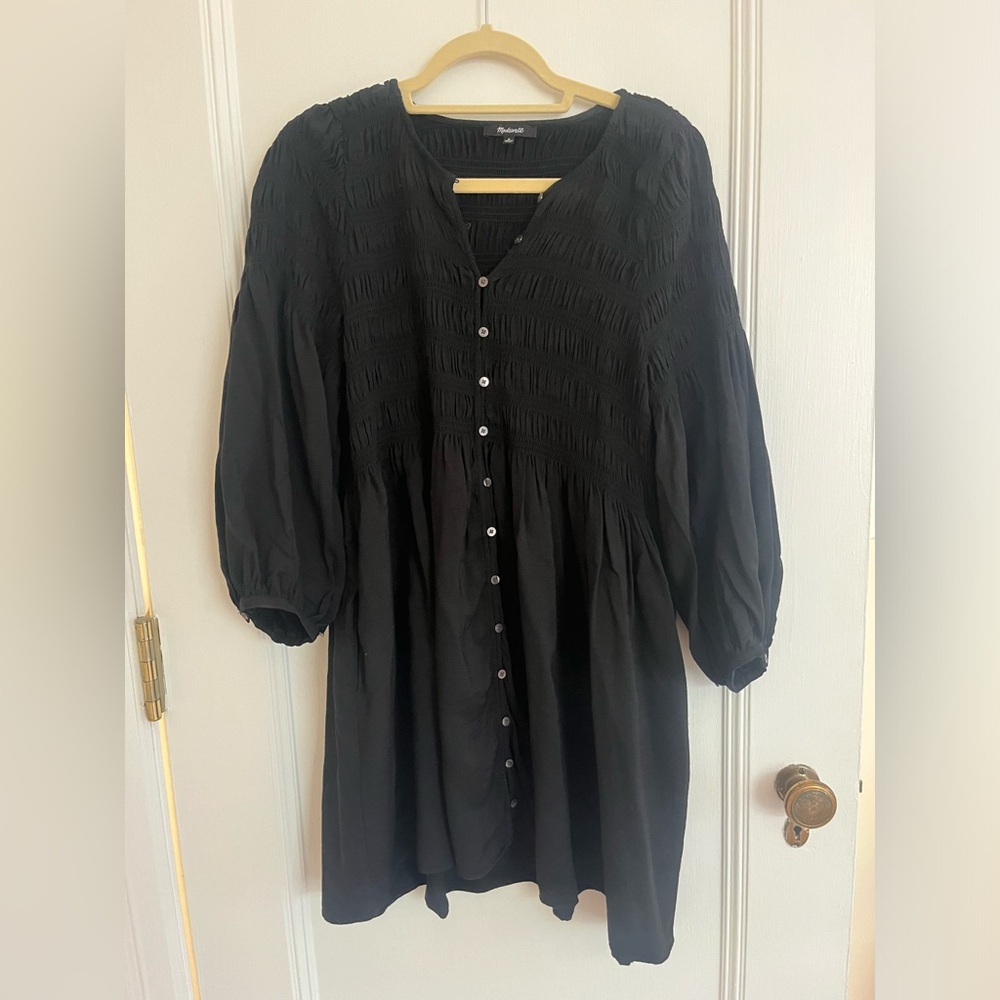 Black Button-Up Ruched Tunic Dress From Madewell